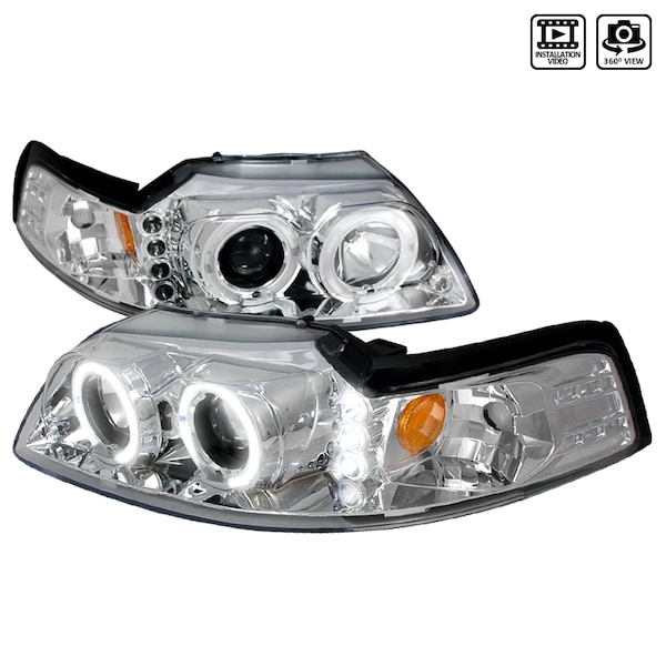 Spec-D Tuning 99-04 Ford Mustang Halo LED Projector Chrome, 2LHP-MST99-TM 2LHP-MST99-TM - main